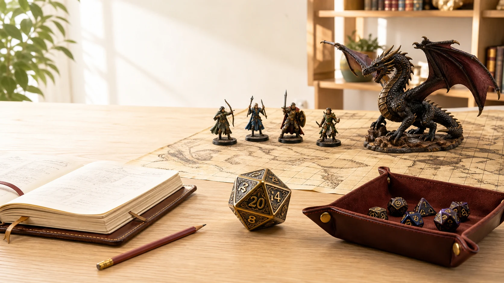 KI-generiertes Symbolbild eines Dungeons-&-Dragons-Spieltischs; keine reale Spielrunde
